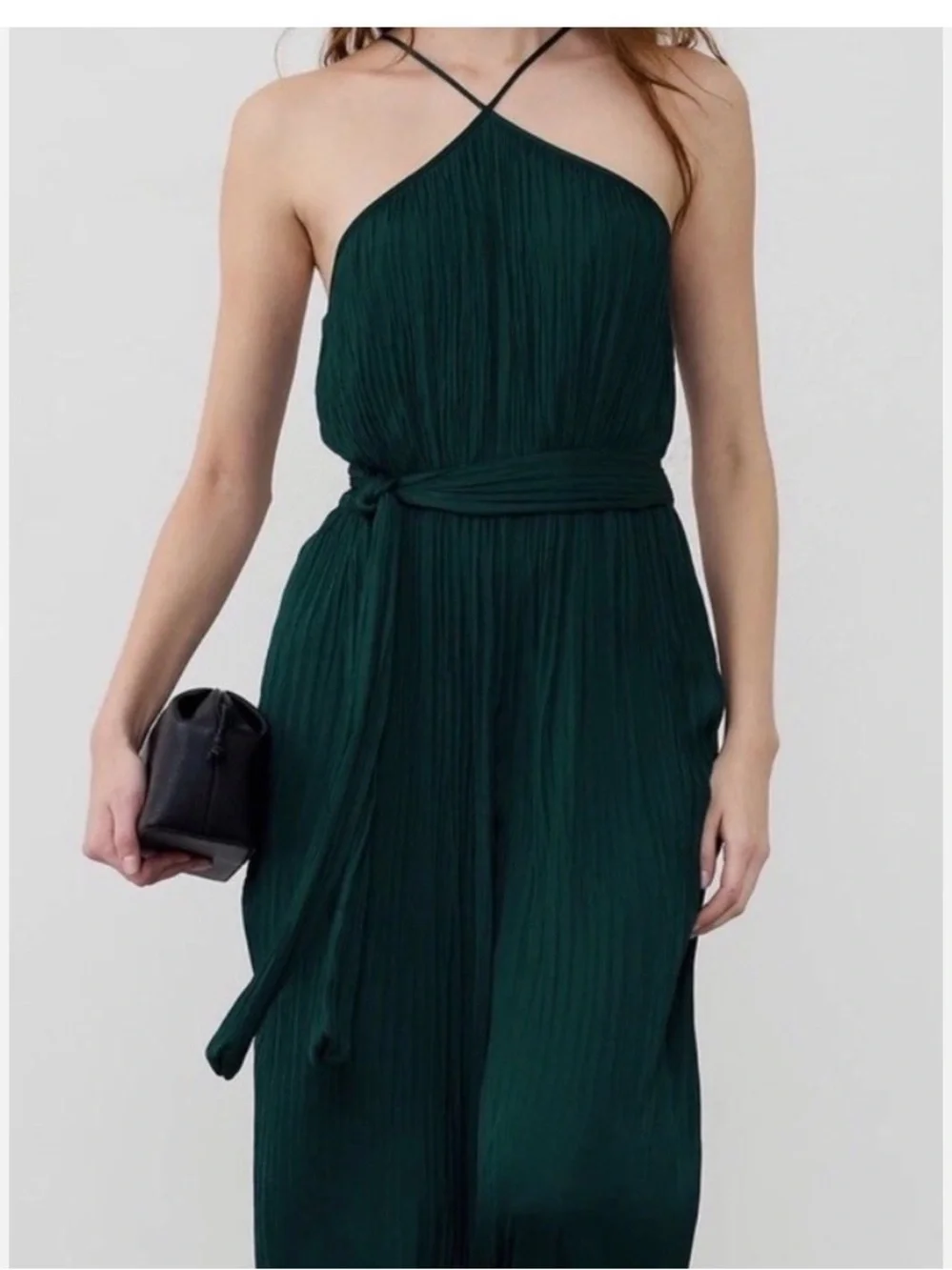 Banana Republic Dark Green Pleated Halter Jumpsuit - Picture 1 of 9